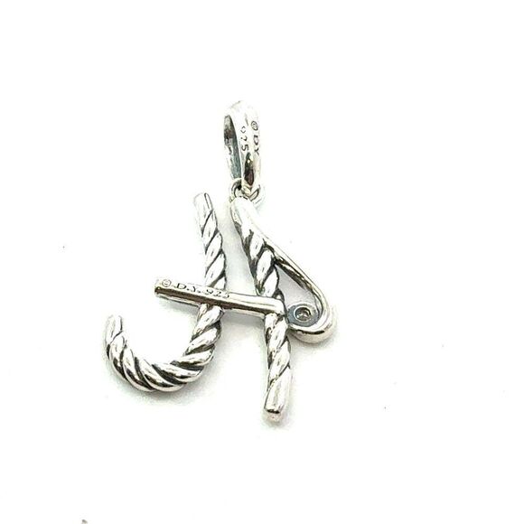 David Yurman Diamond "H" Alphabet Pendant Sterling Silver Estate DY664 - Picture 3 of 3
